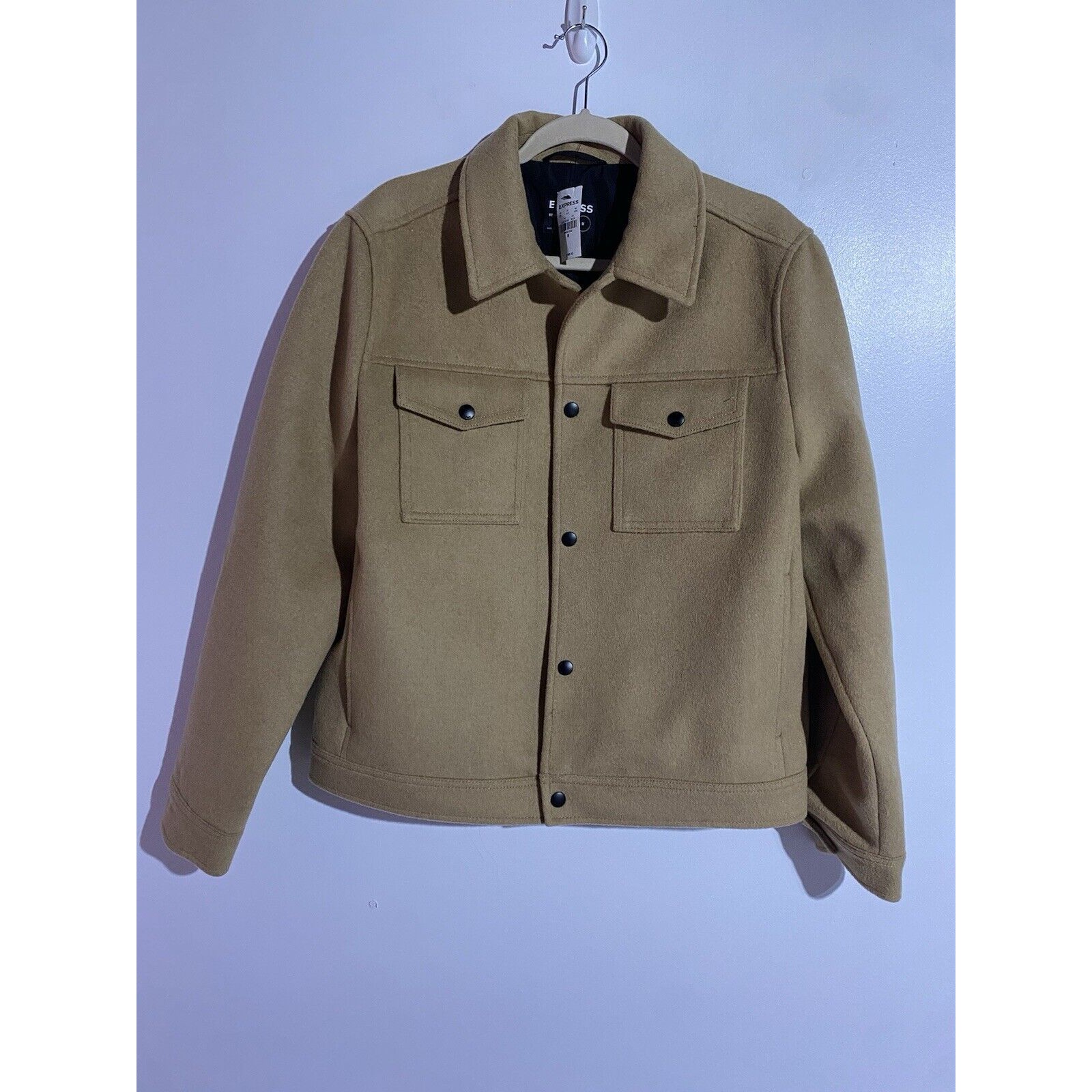 Express Coat Mens Medium Tan Wool Blend Water Resistant Minimalist *Runs Small*